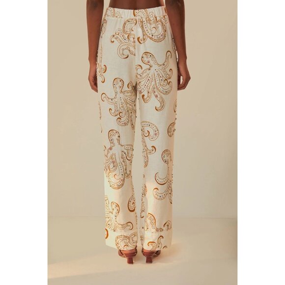 NWT FARM Rio Off-White Octopus Fun Euroflax Premium Linen Pants Large - Picture 3 of 6